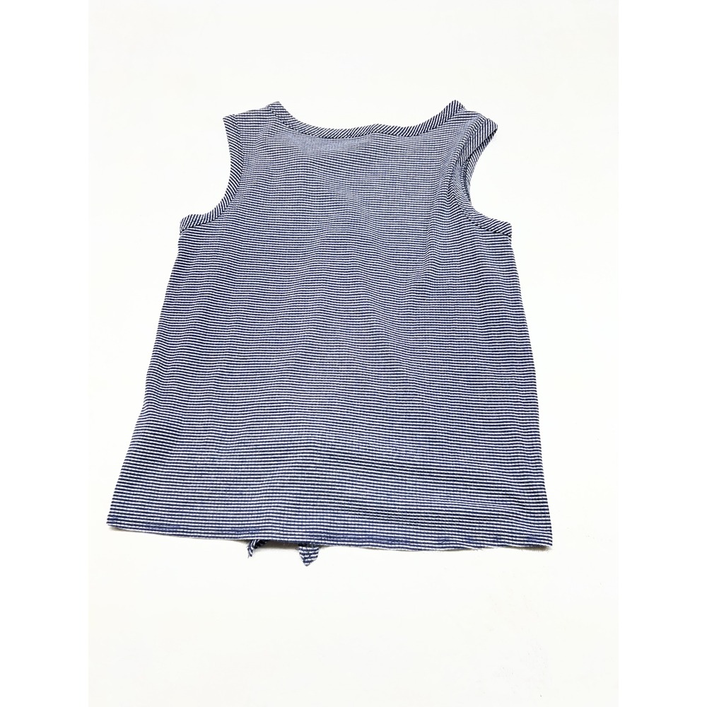 Green Envelope Women's V‑Neck Sleeveless Tank Top M Navy White Stripe Tie Front - Picture 6 of 8